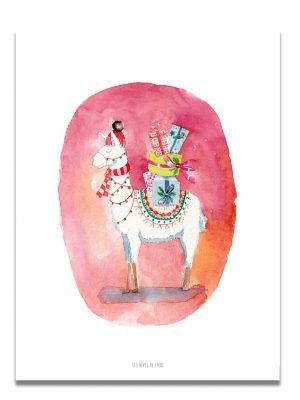 affiche-aquarelle-Lama-Christmas-Mood-les-reves-de-caro