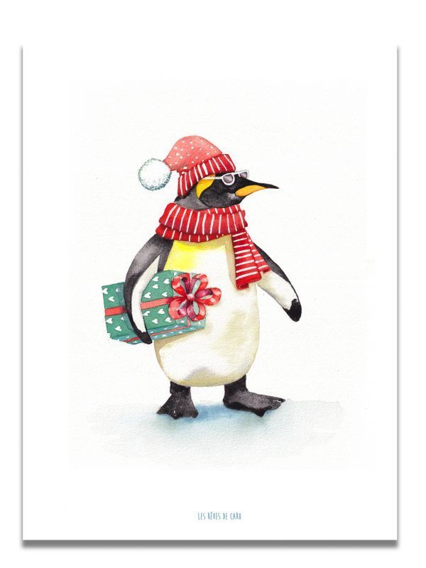 affiche-aquarelle-pingouin-christmas-les-reves-de-caro