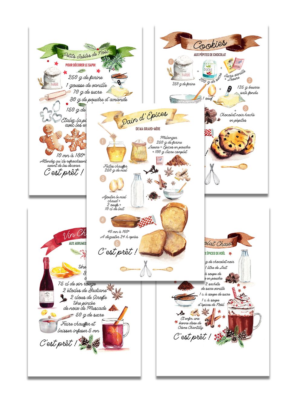 cartes-postales-lot-5-recettes-noel-les-reves-de-caro