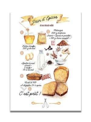 affiche-aquarelle-recette-pain-epices-50-70-les-reves-de-caro