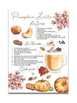 affiche-aquarelle-recette-pumpkin-latte-50-70-les-reves-de-caro
