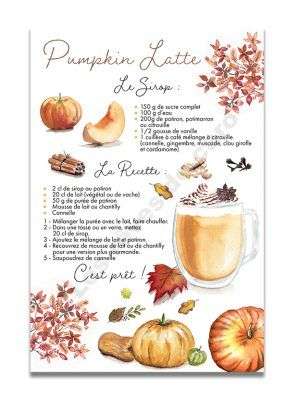 affiche-aquarelle-recette-pumpkin-latte-les-reves-de-caro